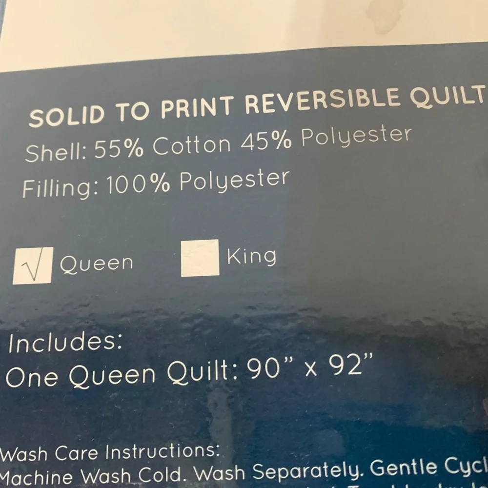 North Shore Living Reversible Quilt Teal Blue & Floral Queen Quilted New